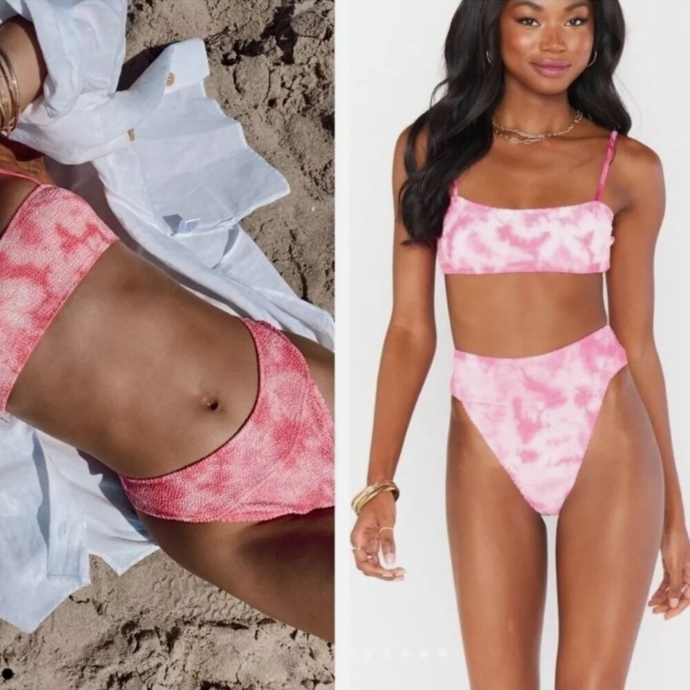 Show Me Your MuMu Pink and White Tie-Dye Bikini Bottom - Small